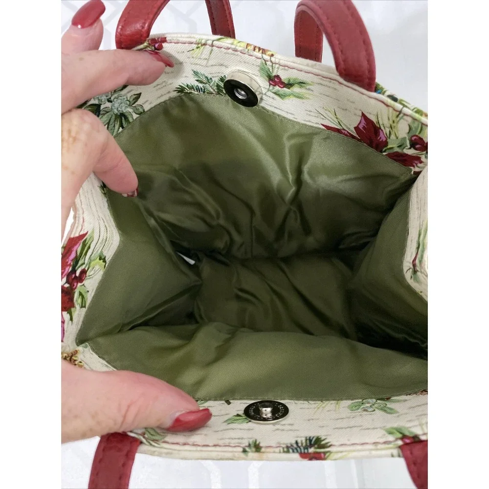 VintageLongaberger Bag Red Stripe Poinsettia‎ Gift Holiday Tote Gift Bag